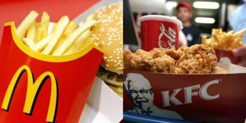comida de KFC e MCdonalds