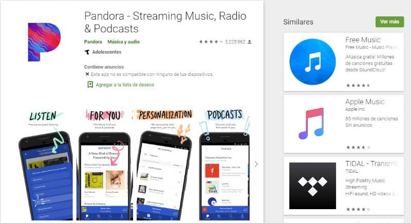 Pandora na Play Store