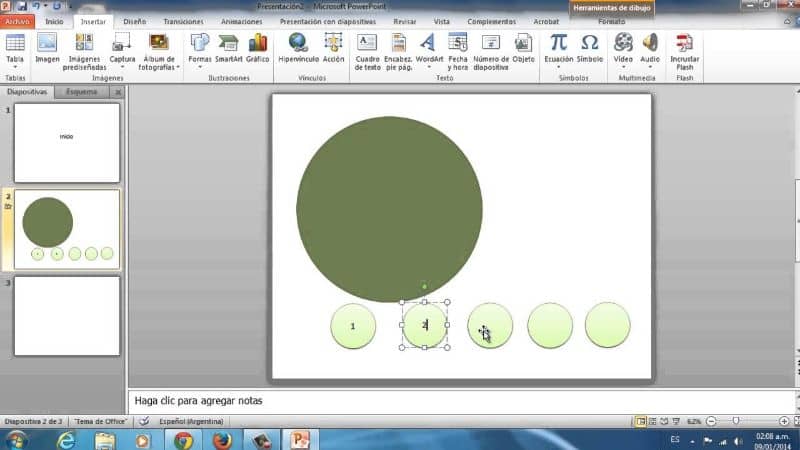 círculo concêntrico na janela do PowerPoint no pc