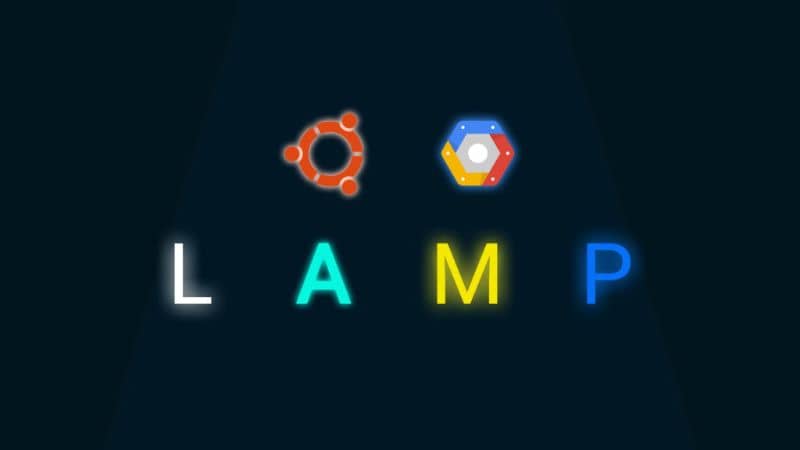 LAMP e logotipo do ubuntu com fundo preto