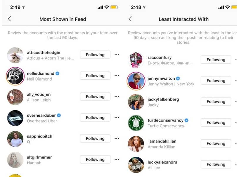Lista de seguidores no Instagram
