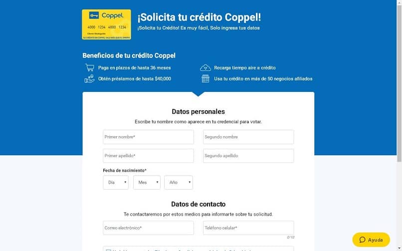 O site para solicitar um empréstimo em Coppel
