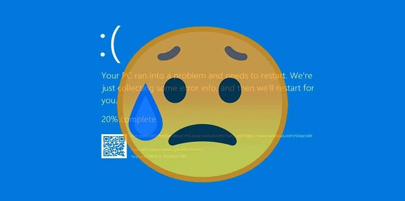 tela azul de bug de emoji de rosto triste