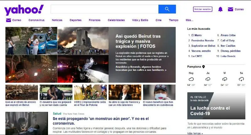 Página da web Yahoo!