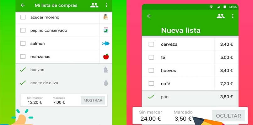 interface de aplicativo móvel sua lista de compras