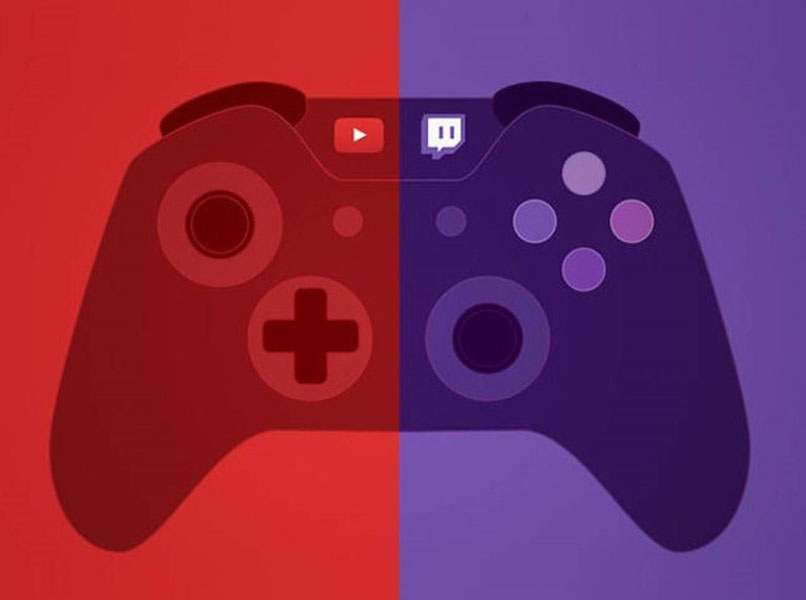 controle com logotipos do youtube e twitch