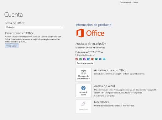 Janela da conta do Microsoft Office 365