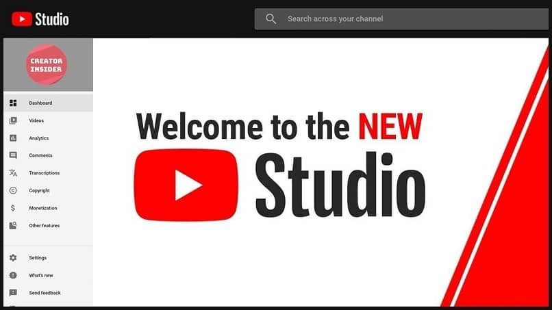 tela inicial do youtube studio