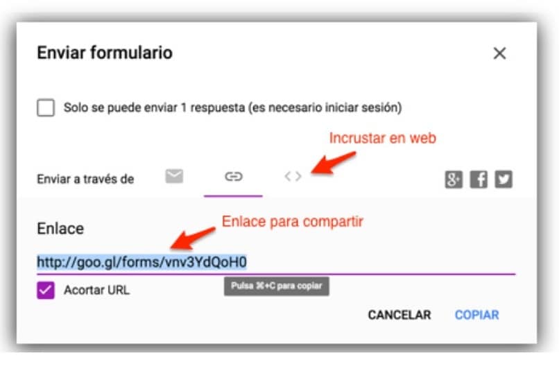interface de formulário com um link