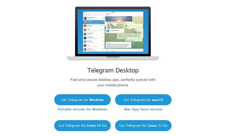 área de trabalho do telegrama para diferentes sistemas operacionais