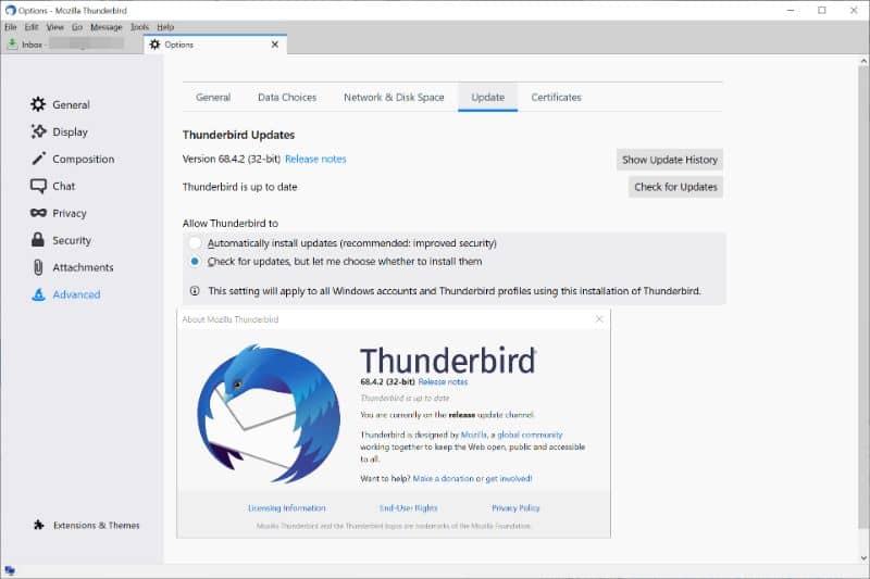 E-mails não lidos do Mozilla Thunderbird