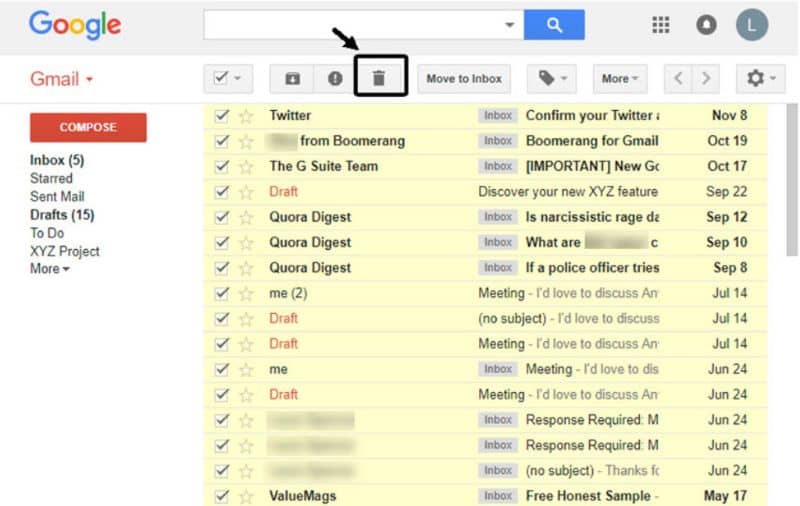 Excluir e-mails do Gmail