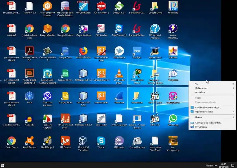 Ícones da área de trabalho no Windows 10