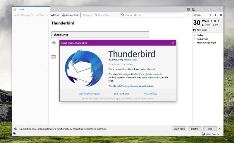 abrir janela com Mozilla Thunderbird