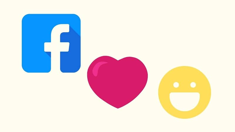 Emoji de coração com logotipo do Facebook e emoji de rosto feliz amarelo