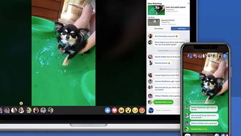 telas de laptop e celular com vídeo do Facebook